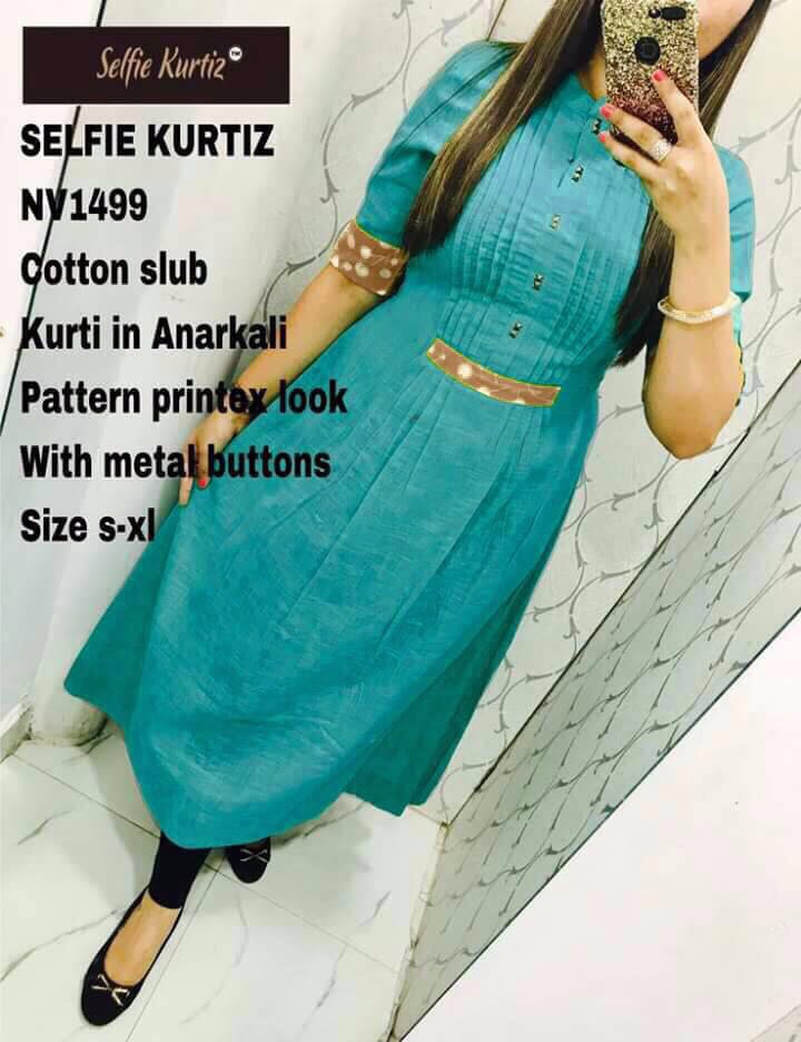 Shop Designer Cotton Slub Anarkali Selfie Kurti for Women at Best