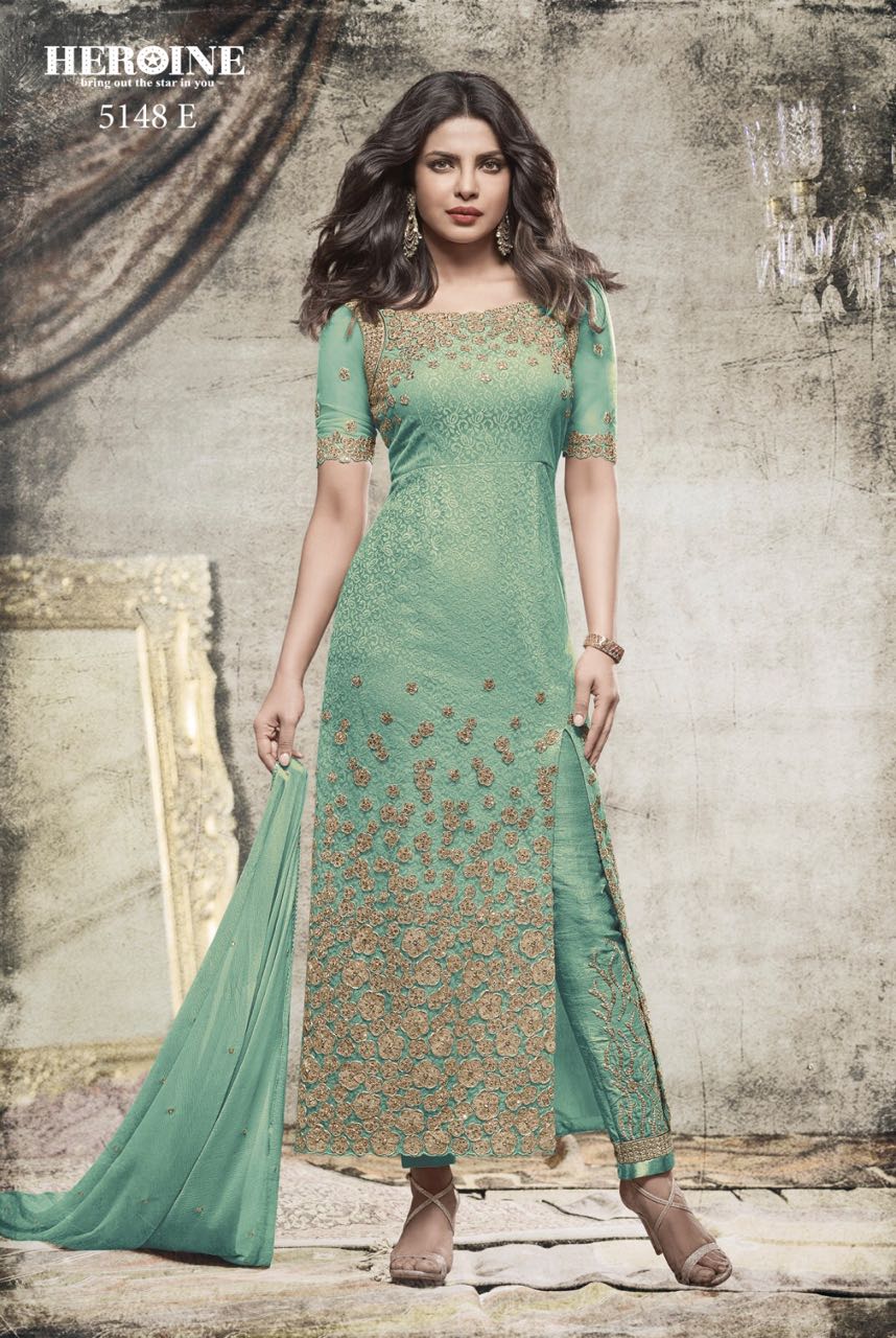Priyanka Chopra in Stylish Long Churidar Heroine Diva 5148 Green
