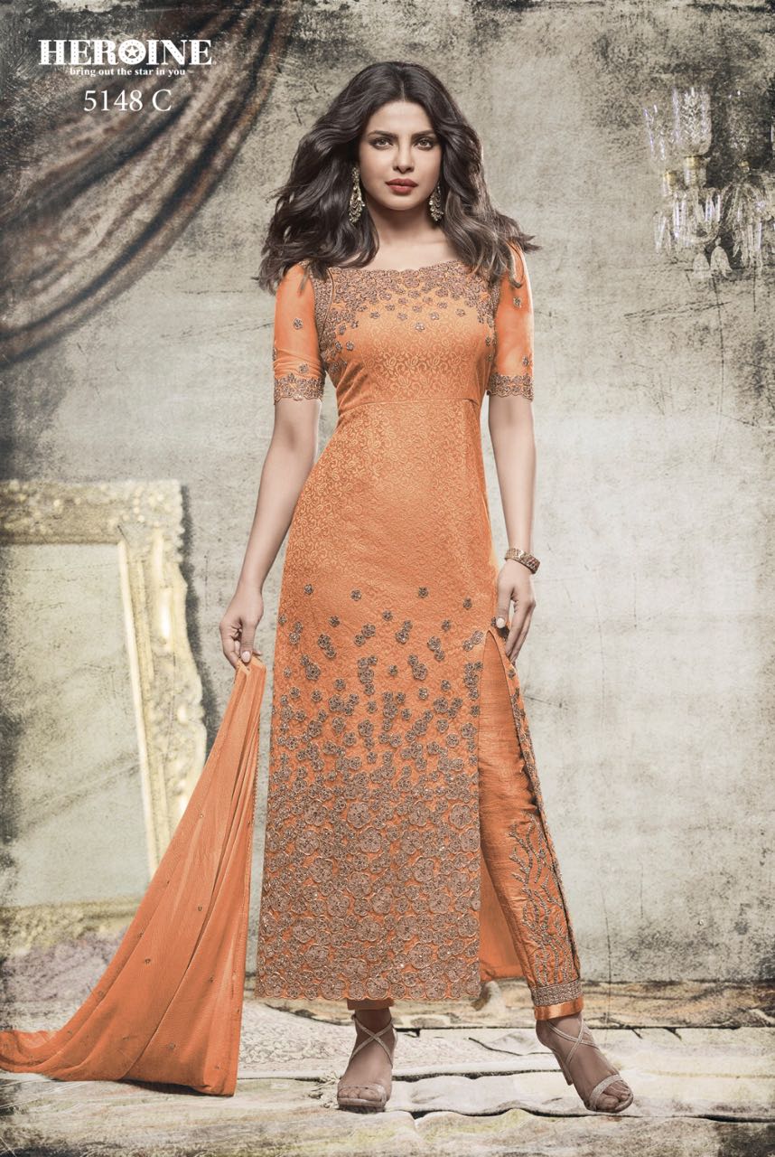 Priyanka Chopra in Stylish Long Churidar Heroine Diva 5148 Orange