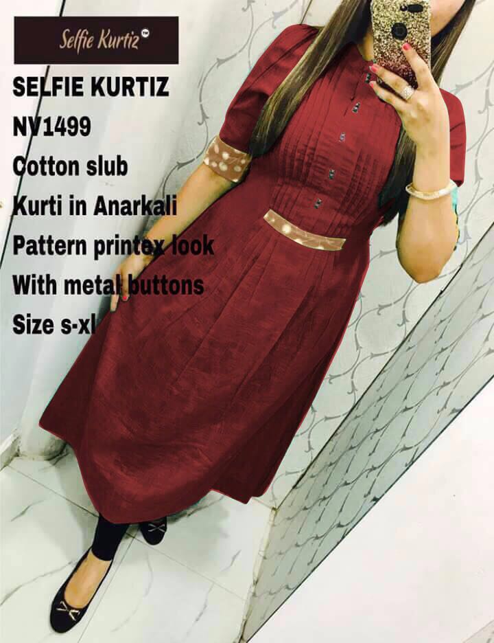 Cotton Slub Anarkali Selfie Kurti for Women