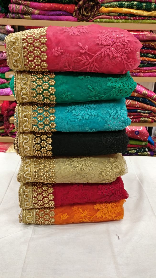 Designer heavy thread embroidery work party wear saree On heavy pearl work border