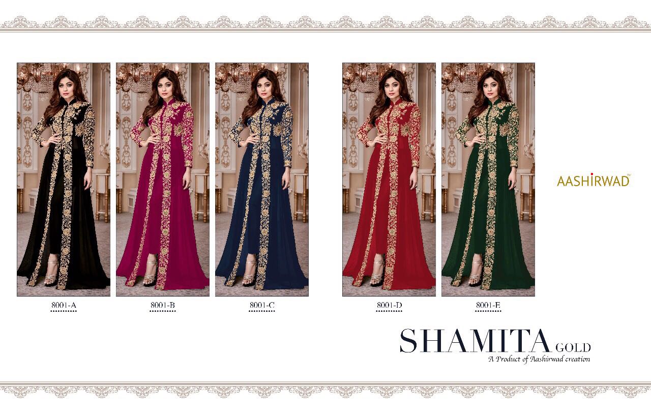 Shamita Gold Front Open Salwar Suit 8001 Colored Collections