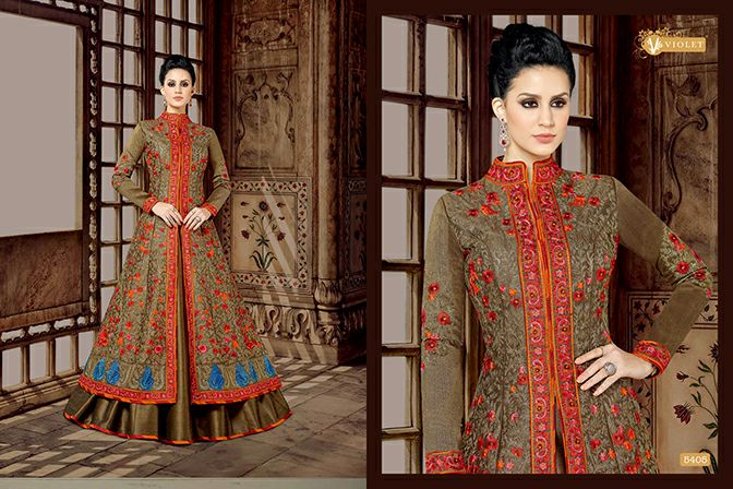 Swagat 5400 series Violet Indo Western Floor length Suits
