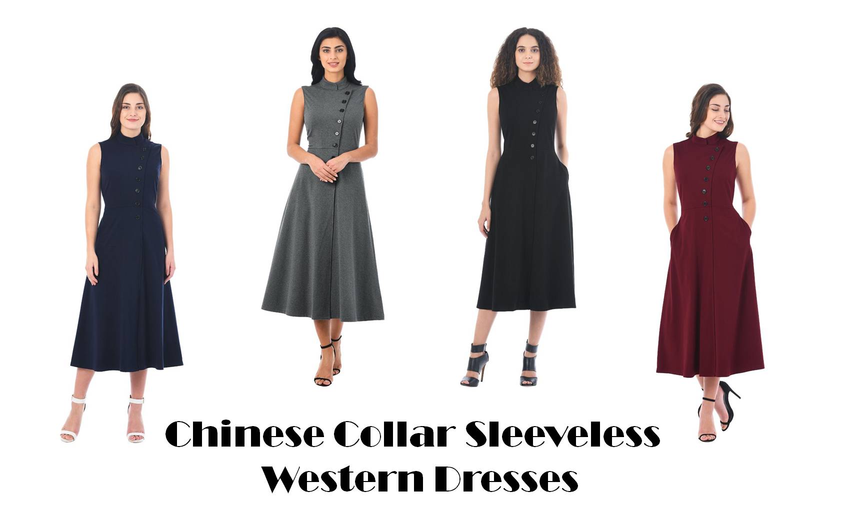 chinese collar sleeveless western dresses