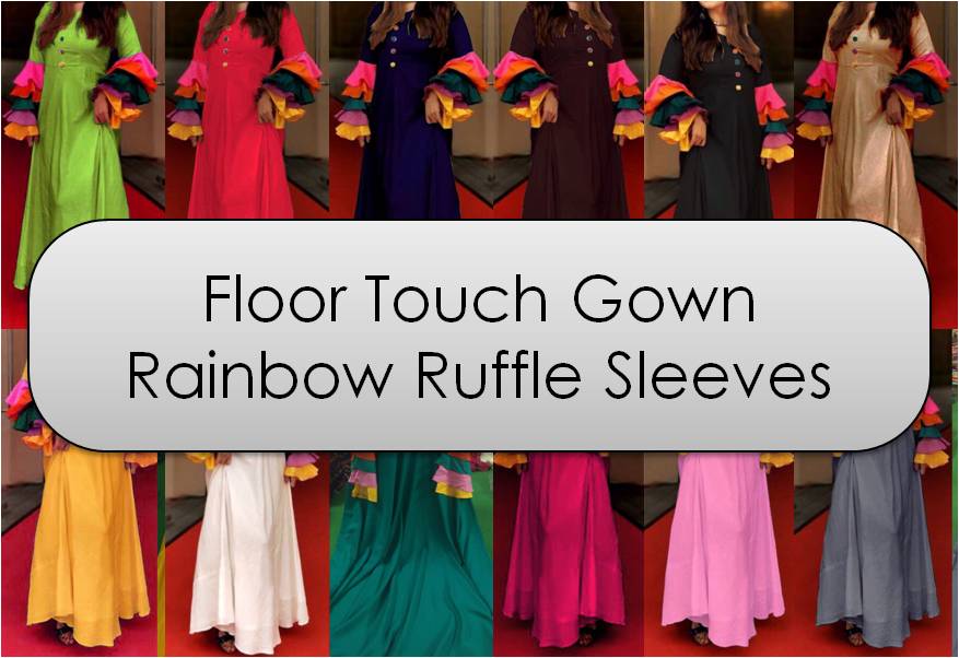 Floor Touch Gown Rainbow Ruffle Sleeves